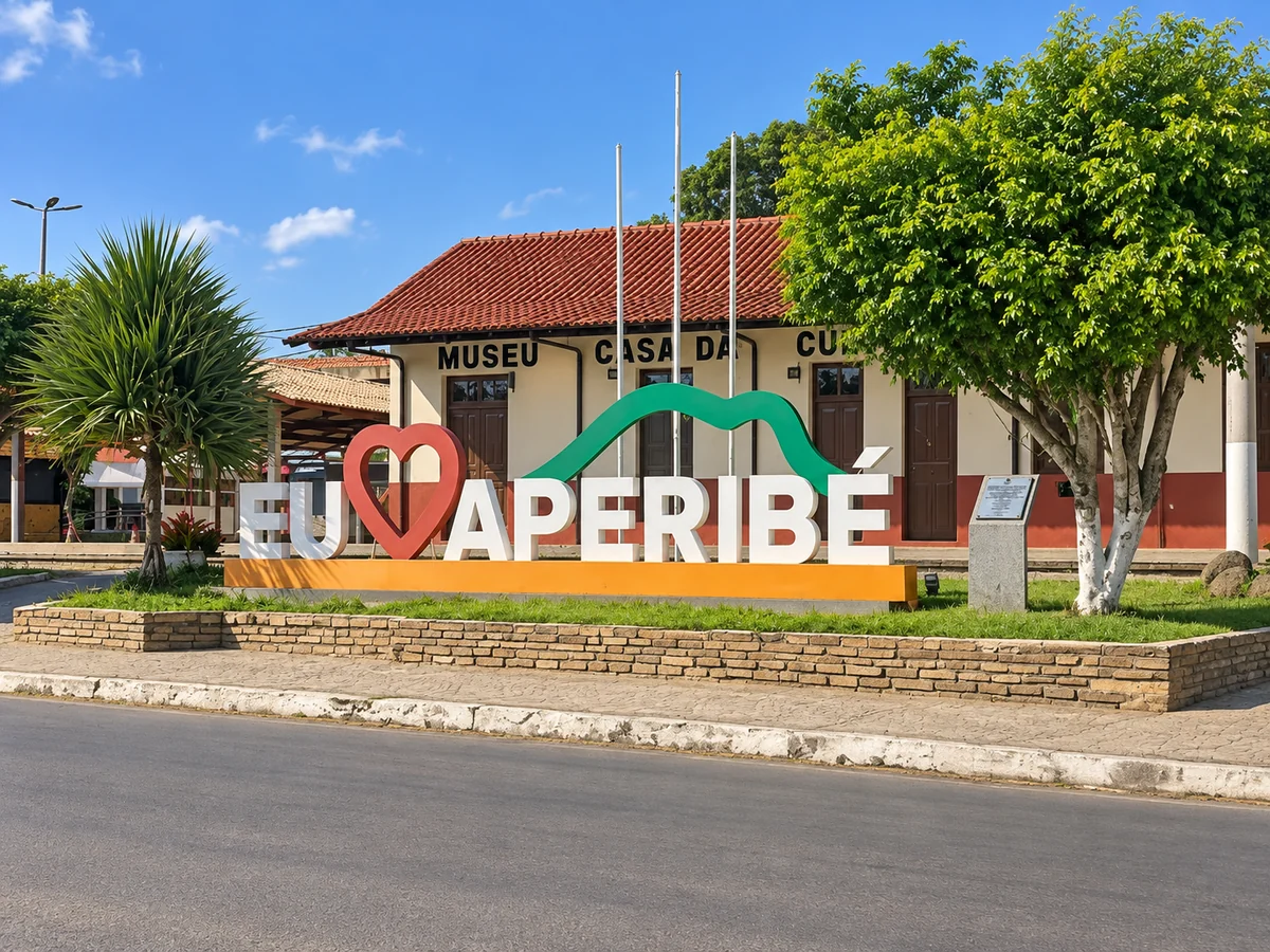 Letreiro Eu Amo Aperibé em frente ao Museu Casa da Cultura